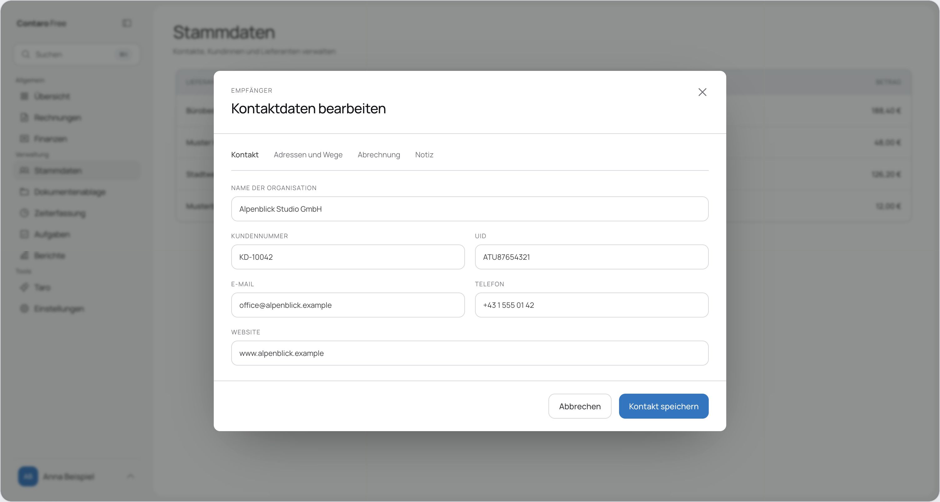 Kunden und Kontakte in Contaro