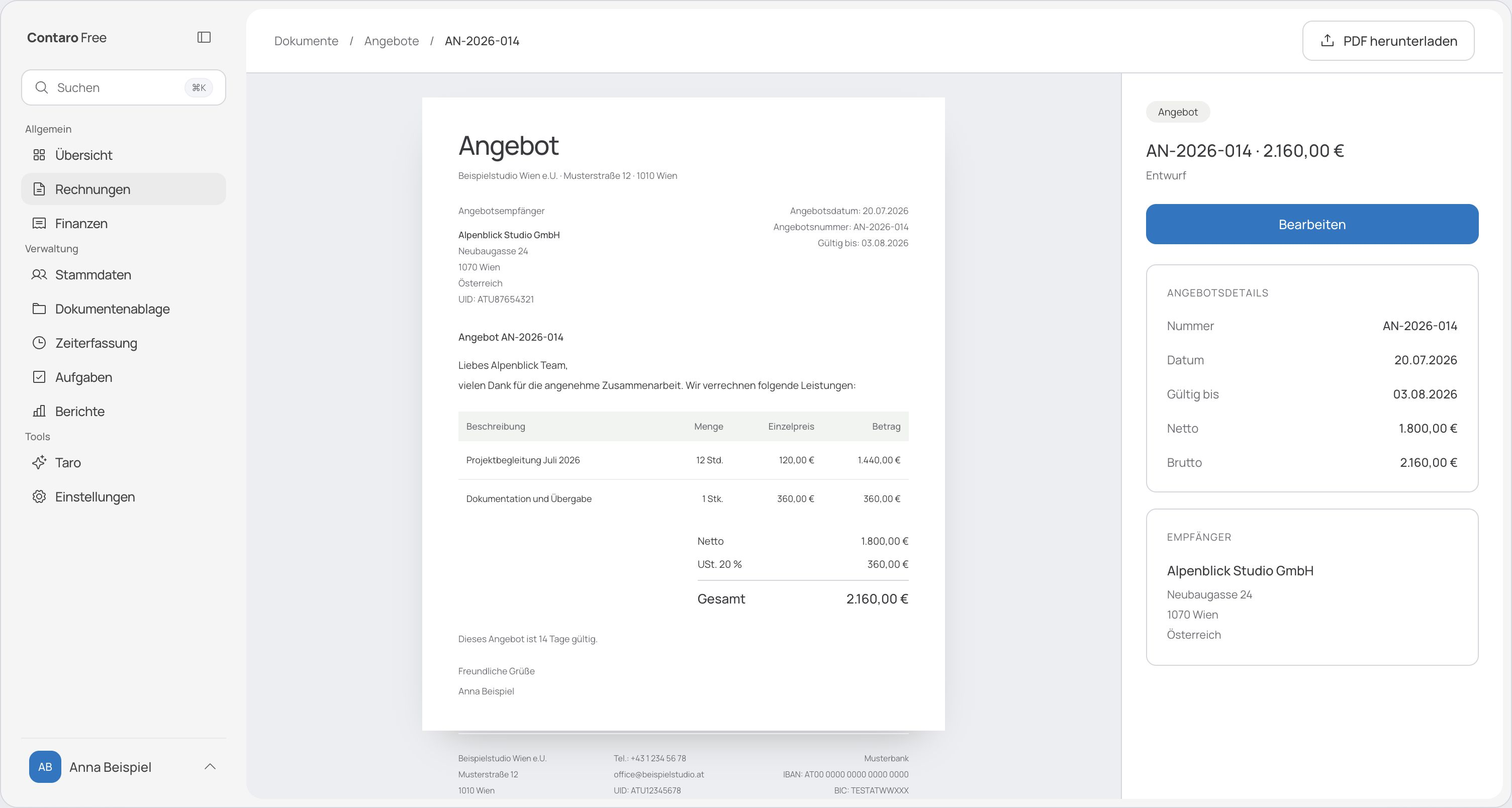 Angebote und Aufträge in Contaro