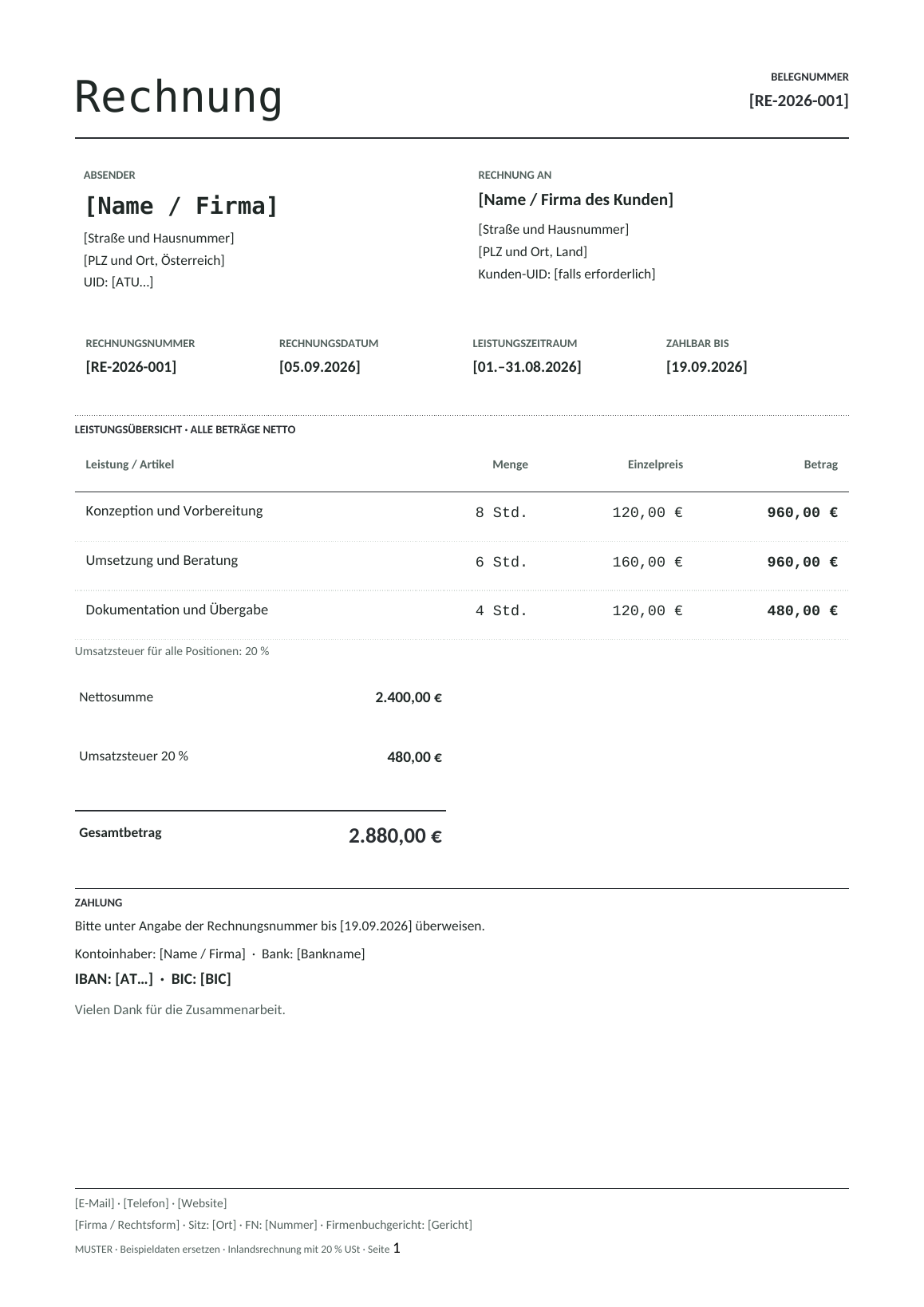 Vorschau der österreichischen Rechnungsvorlage Alpen Mono