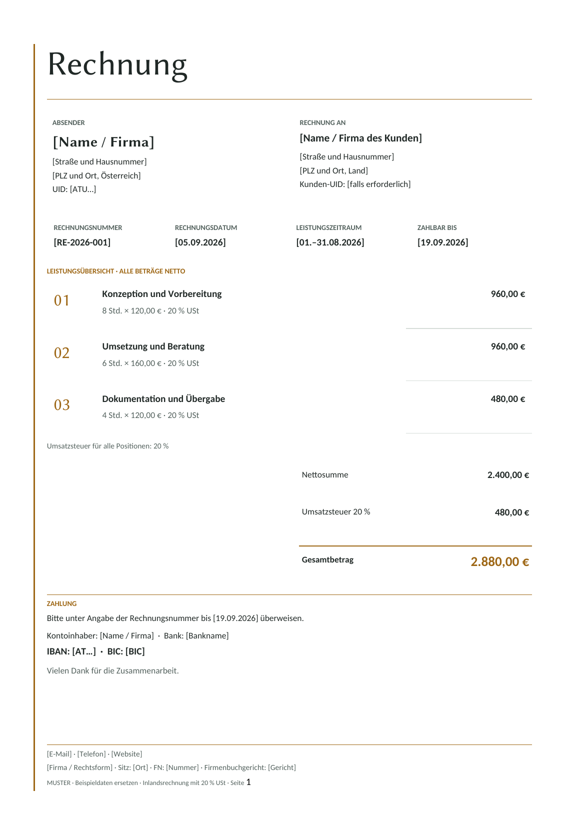 Vorschau der österreichischen Rechnungsvorlage Amber Line