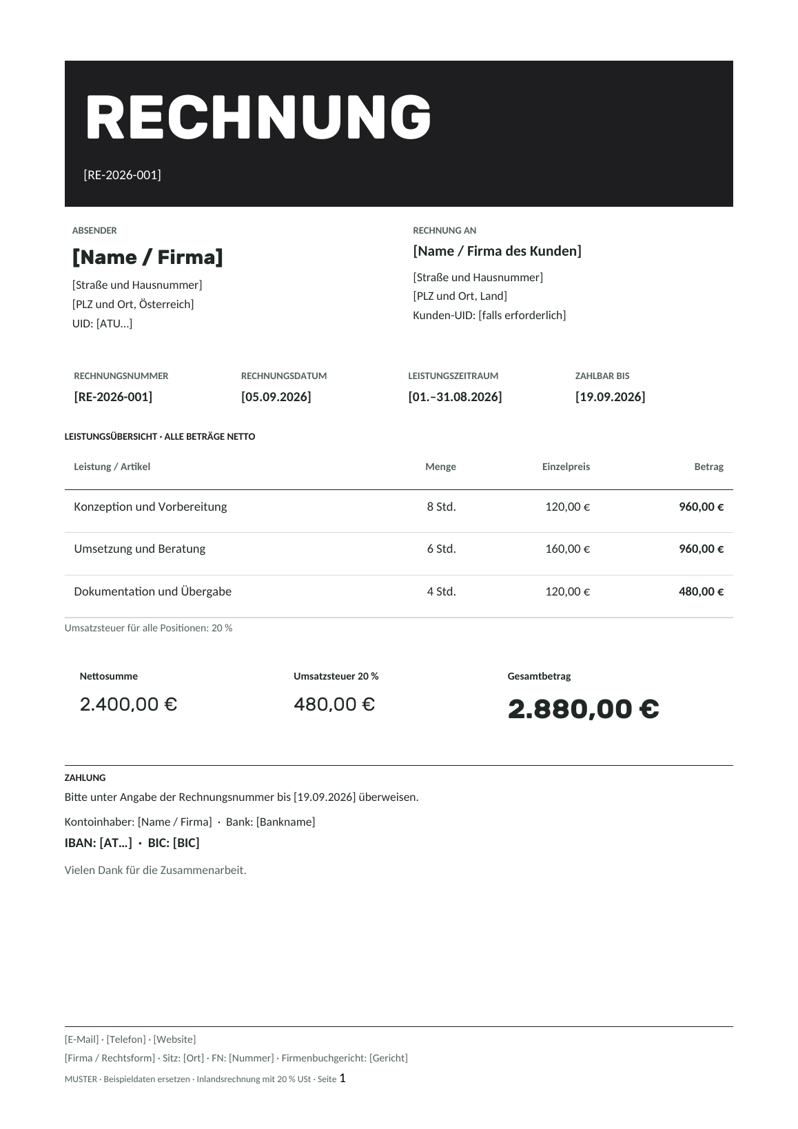 Vorschau der österreichischen Rechnungsvorlage Black Label