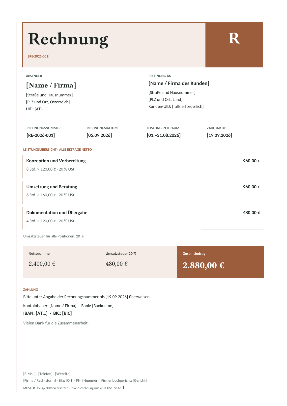 Vorschau der österreichischen Rechnungsvorlage Copper