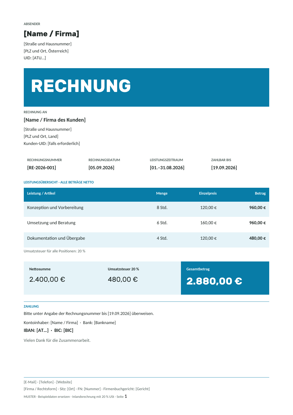 Vorschau der österreichischen Rechnungsvorlage Danube Blue