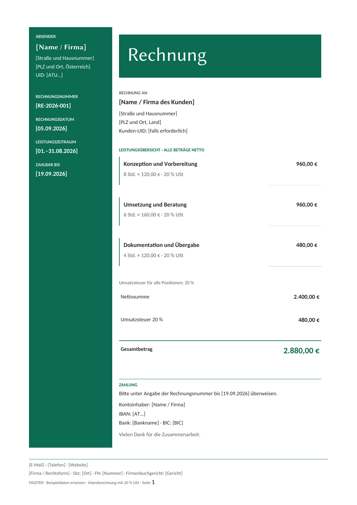 Vorschau der österreichischen Rechnungsvorlage Emerald Block