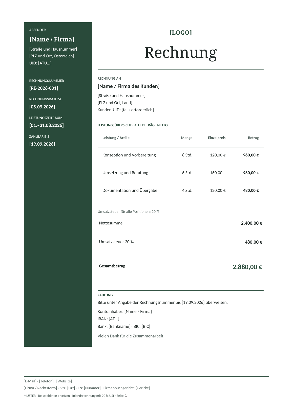 Vorschau der österreichischen Rechnungsvorlage Forest Premium