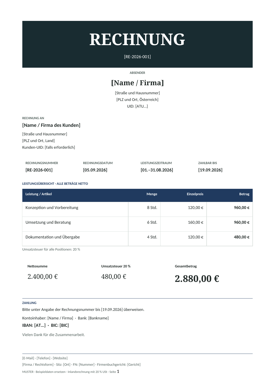 Vorschau der österreichischen Rechnungsvorlage Navy Crest