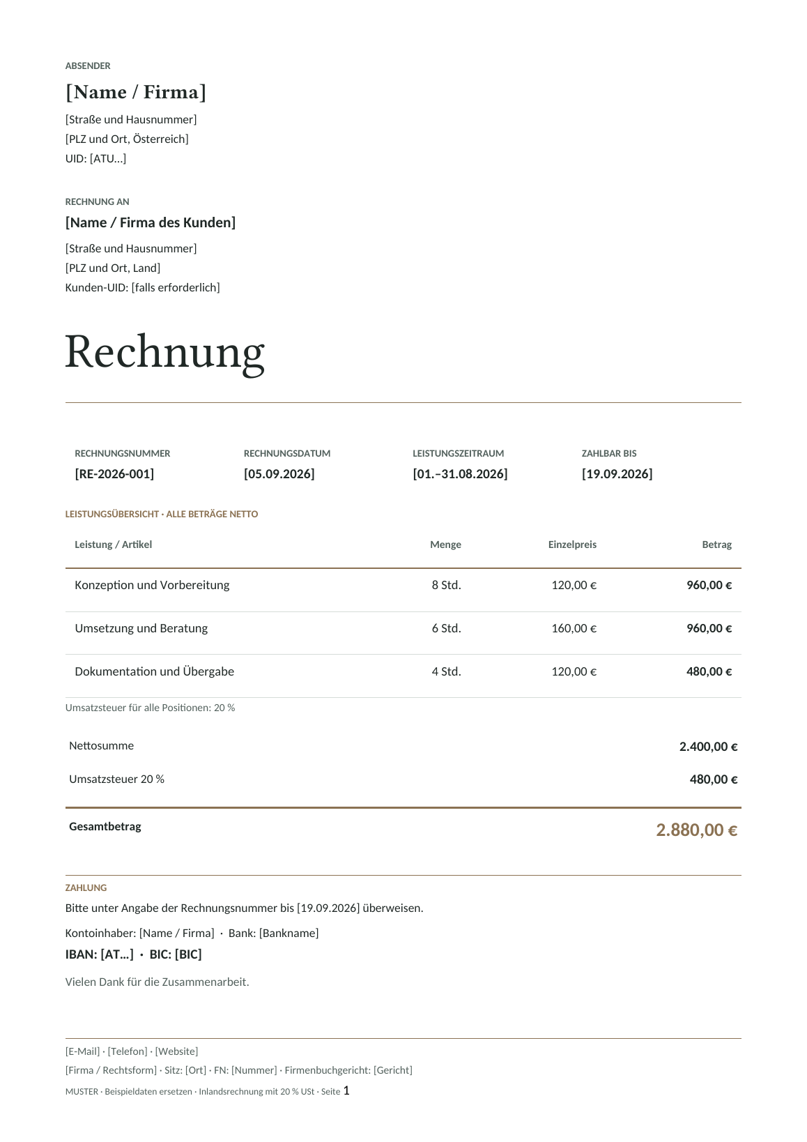 Vorschau der österreichischen Rechnungsvorlage Palais