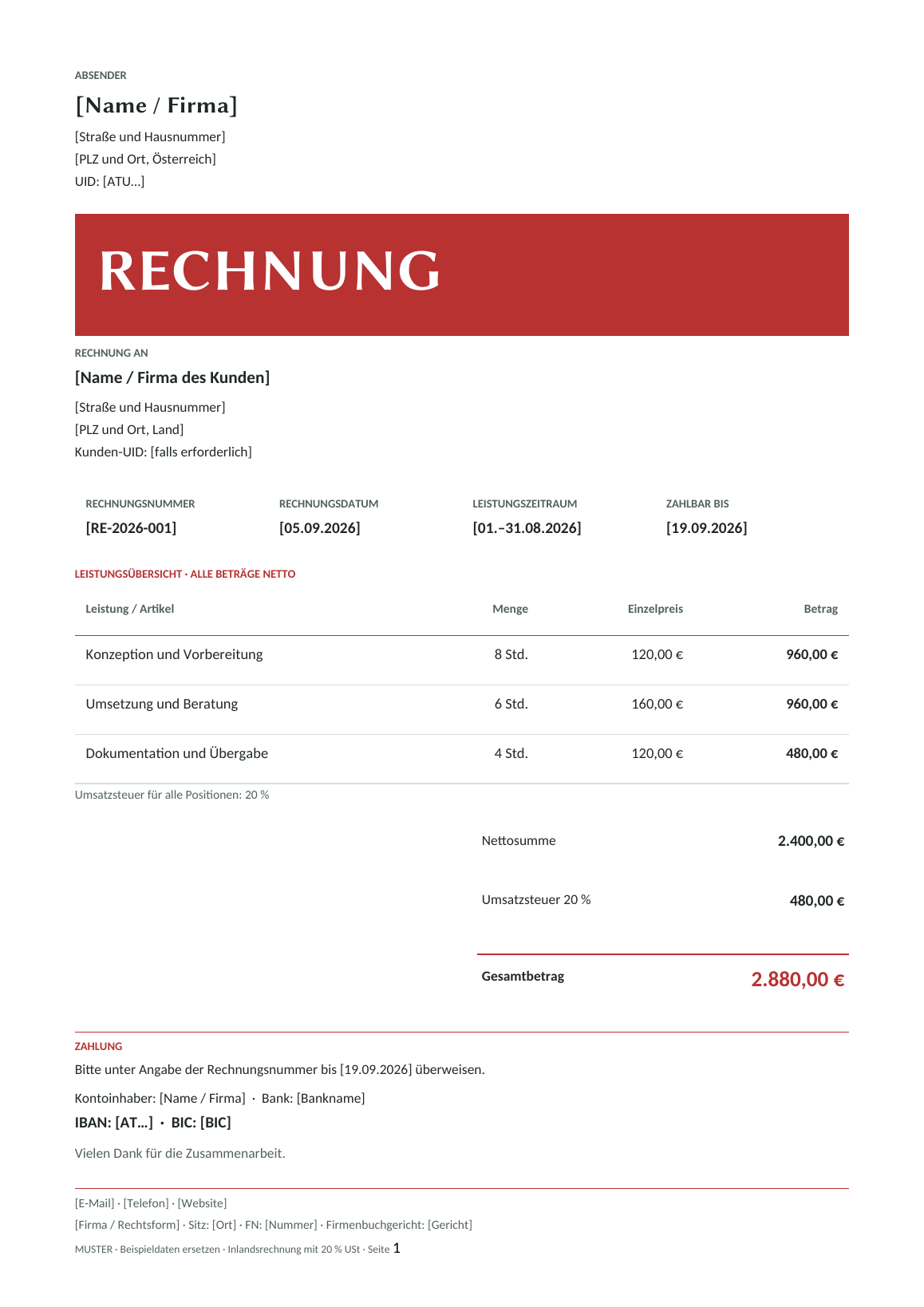 Vorschau der österreichischen Rechnungsvorlage Red Ribbon
