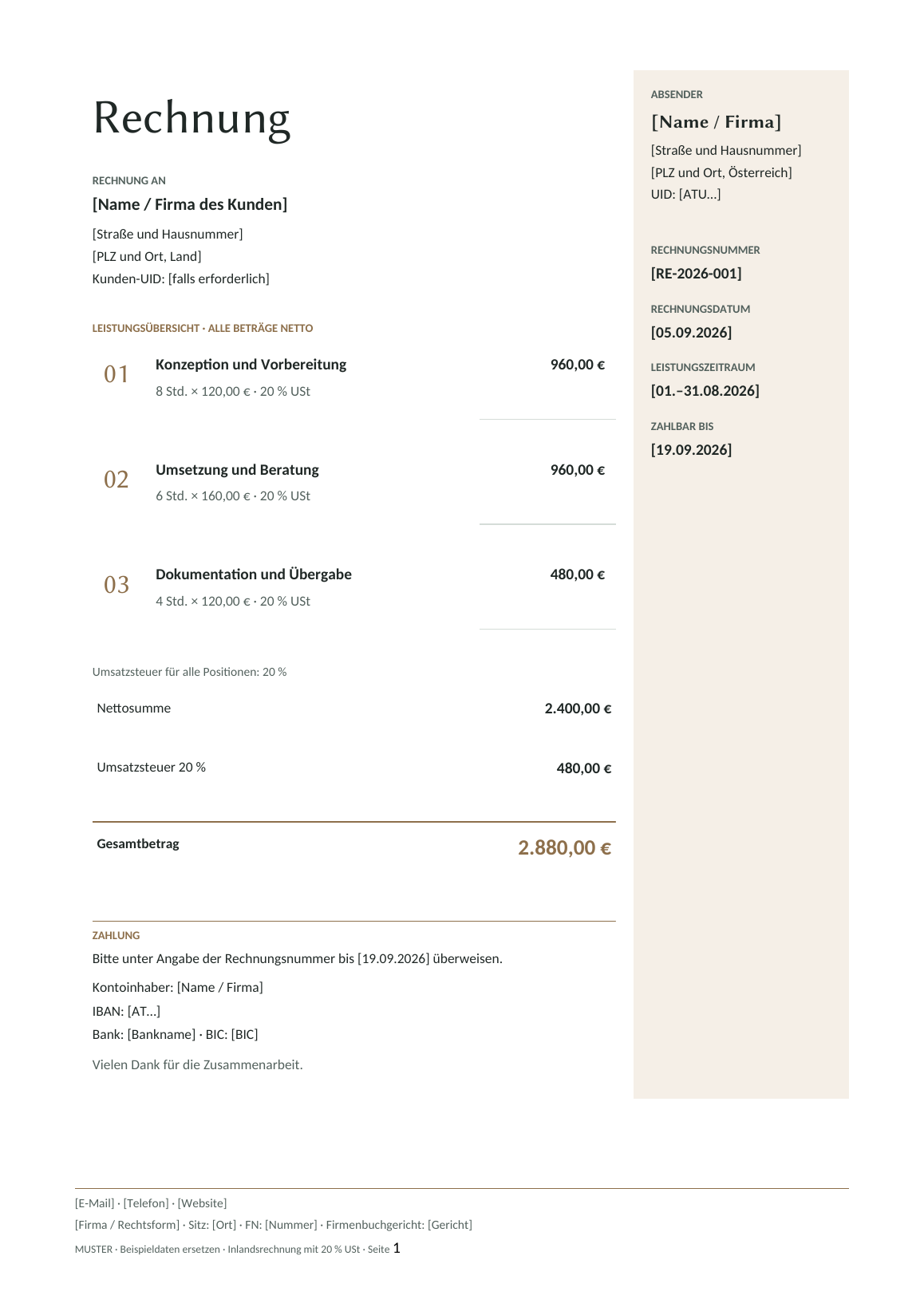 Vorschau der österreichischen Rechnungsvorlage Sandstone