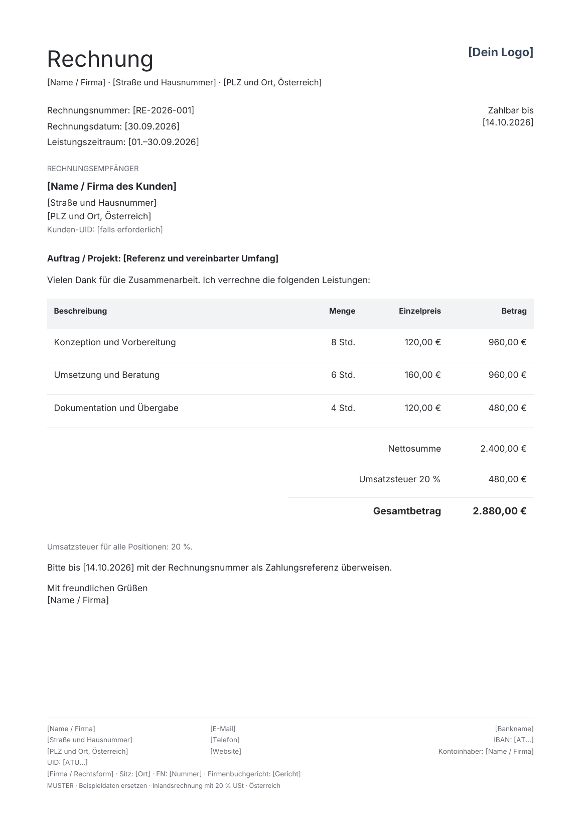 Vorschau der österreichischen Rechnungsvorlage Minimalist Beige · Slate
