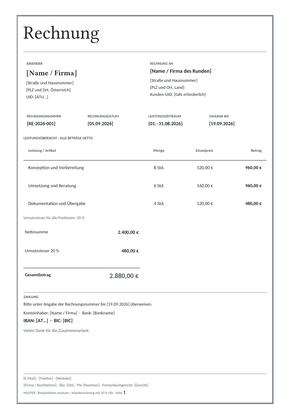 Vorschau der österreichischen Rechnungsvorlage Slate Luxe
