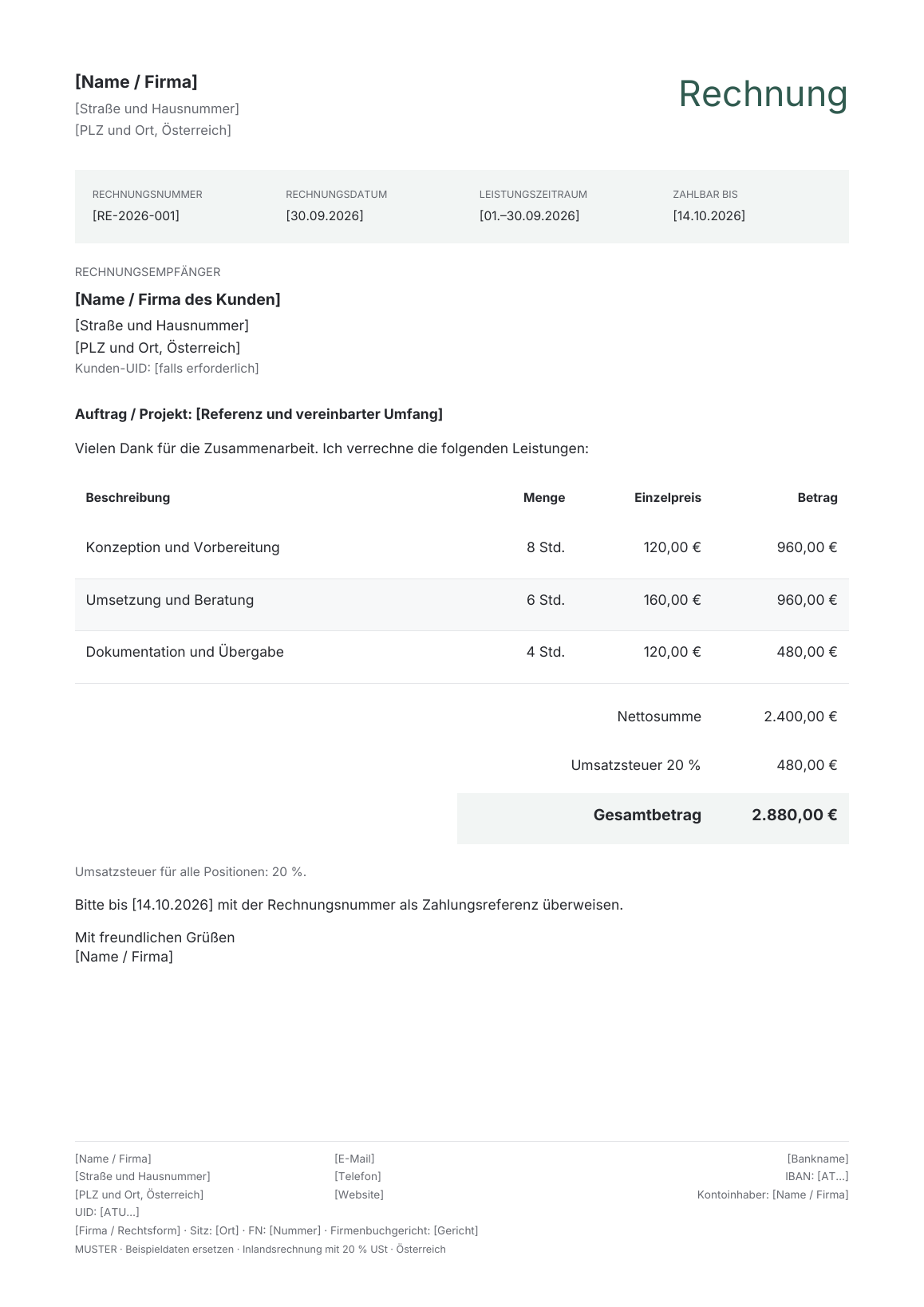 Vorschau der österreichischen Rechnungsvorlage Ledger · Original