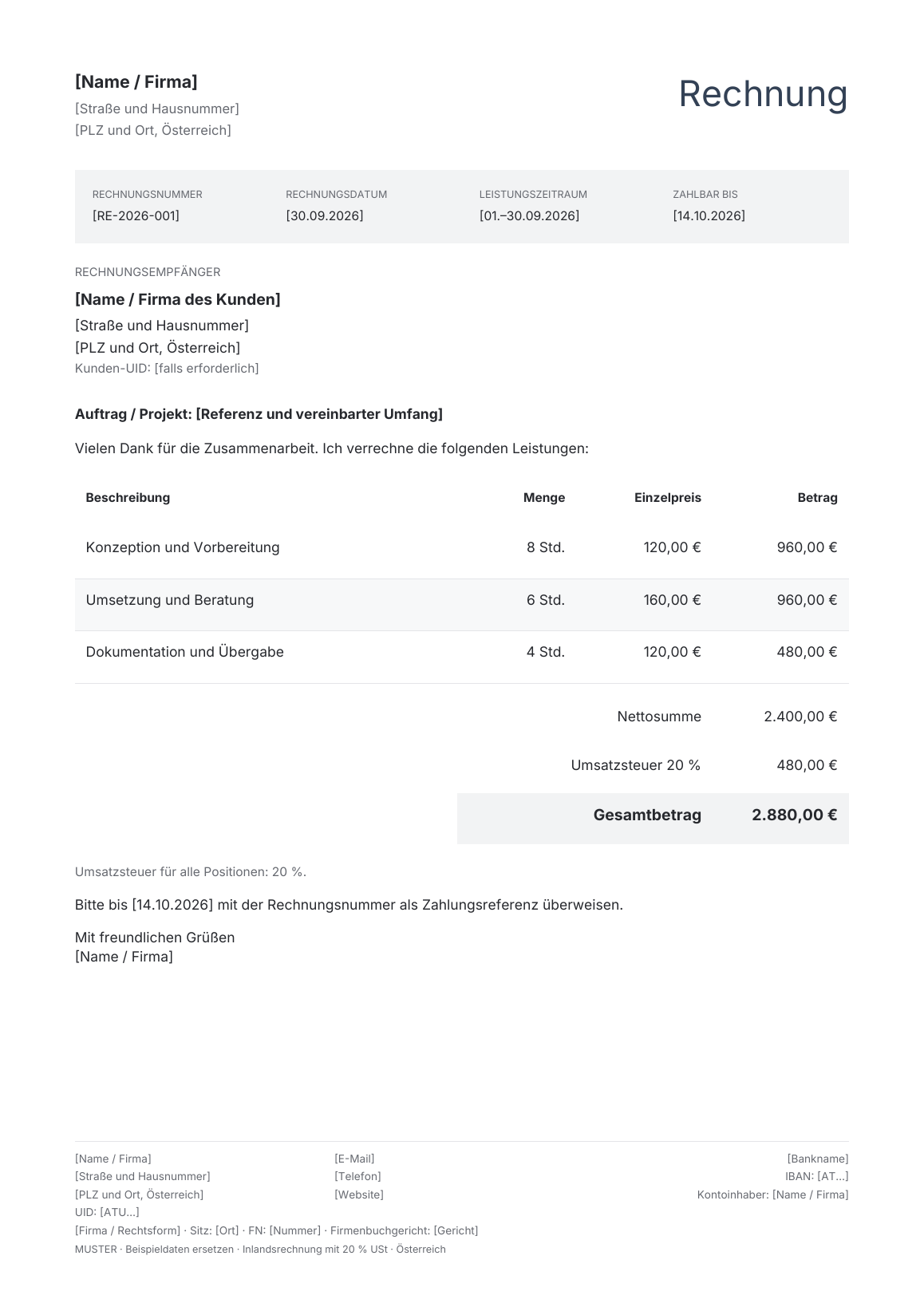 Vorschau der österreichischen Rechnungsvorlage Ledger · Slate