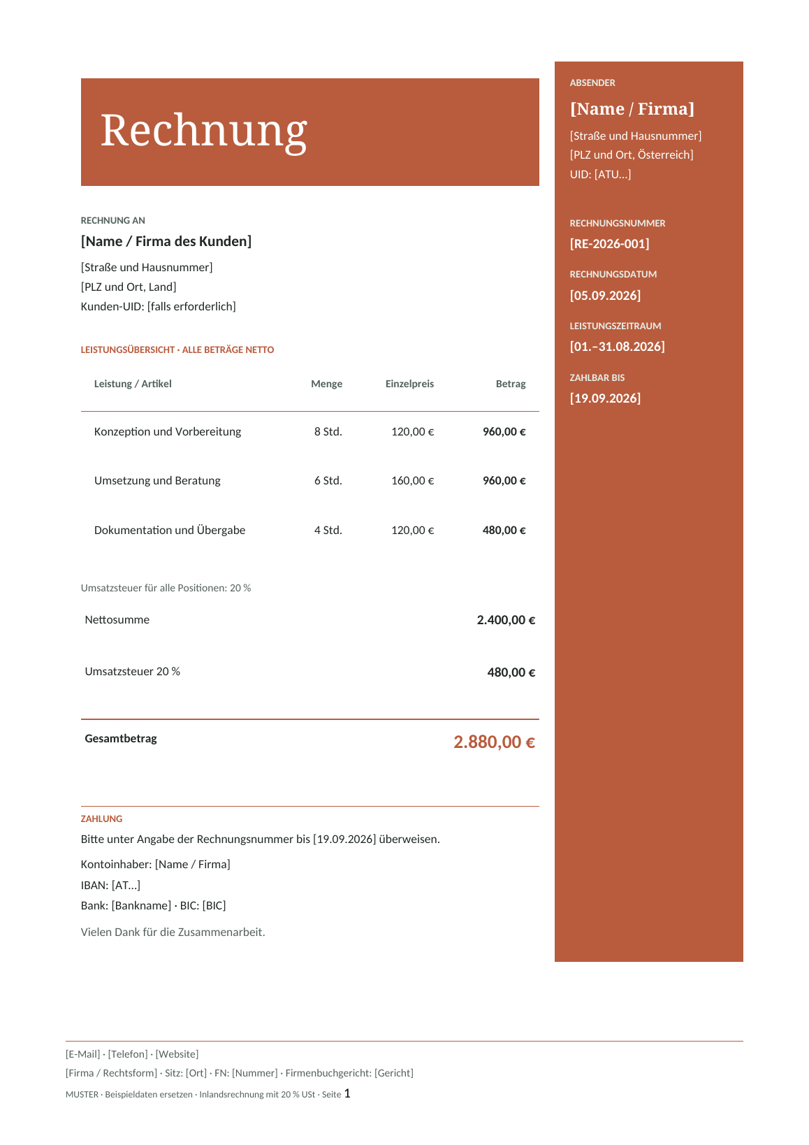 Vorschau der österreichischen Rechnungsvorlage Terracotta