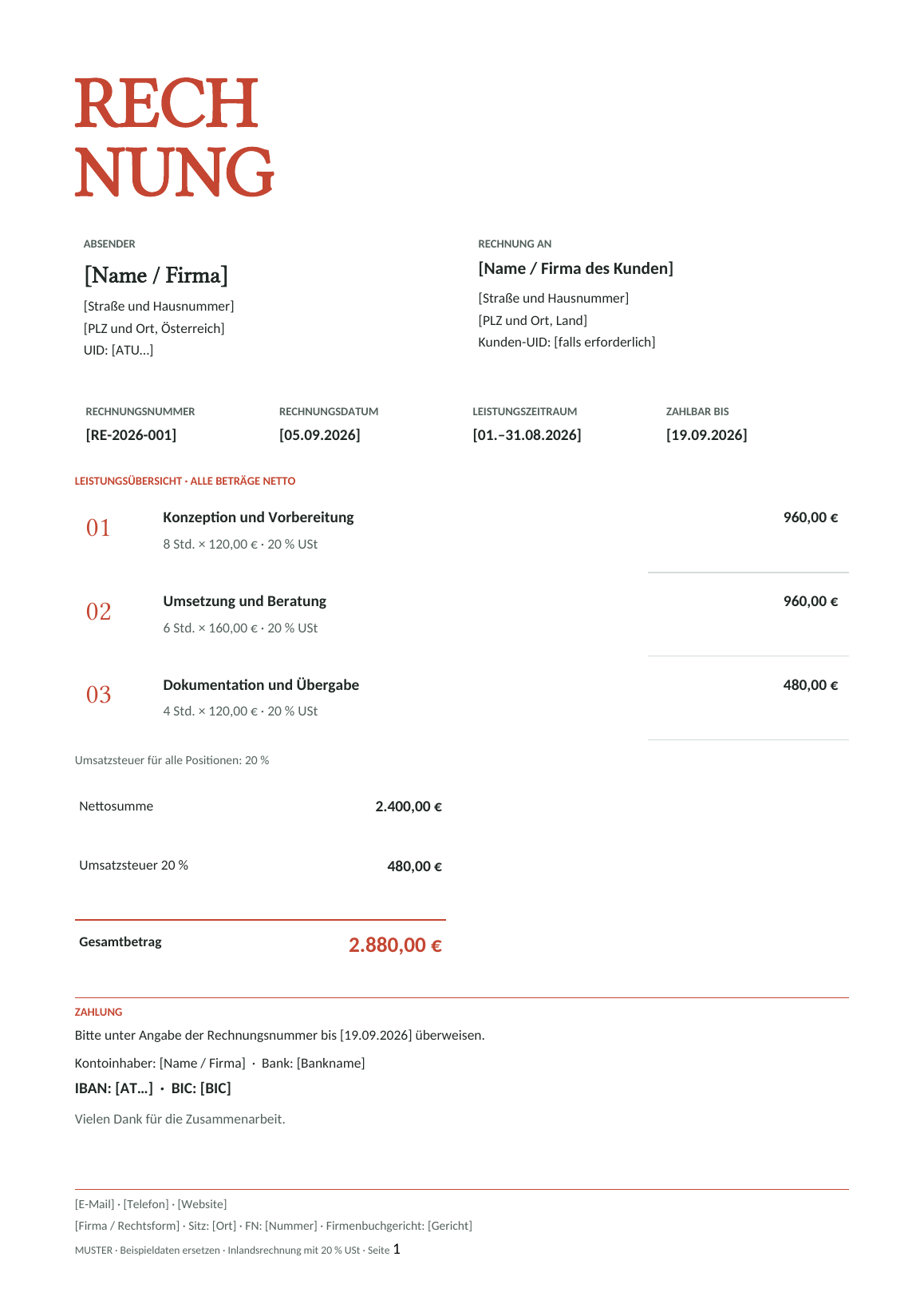 Vorschau der österreichischen Rechnungsvorlage Typograf