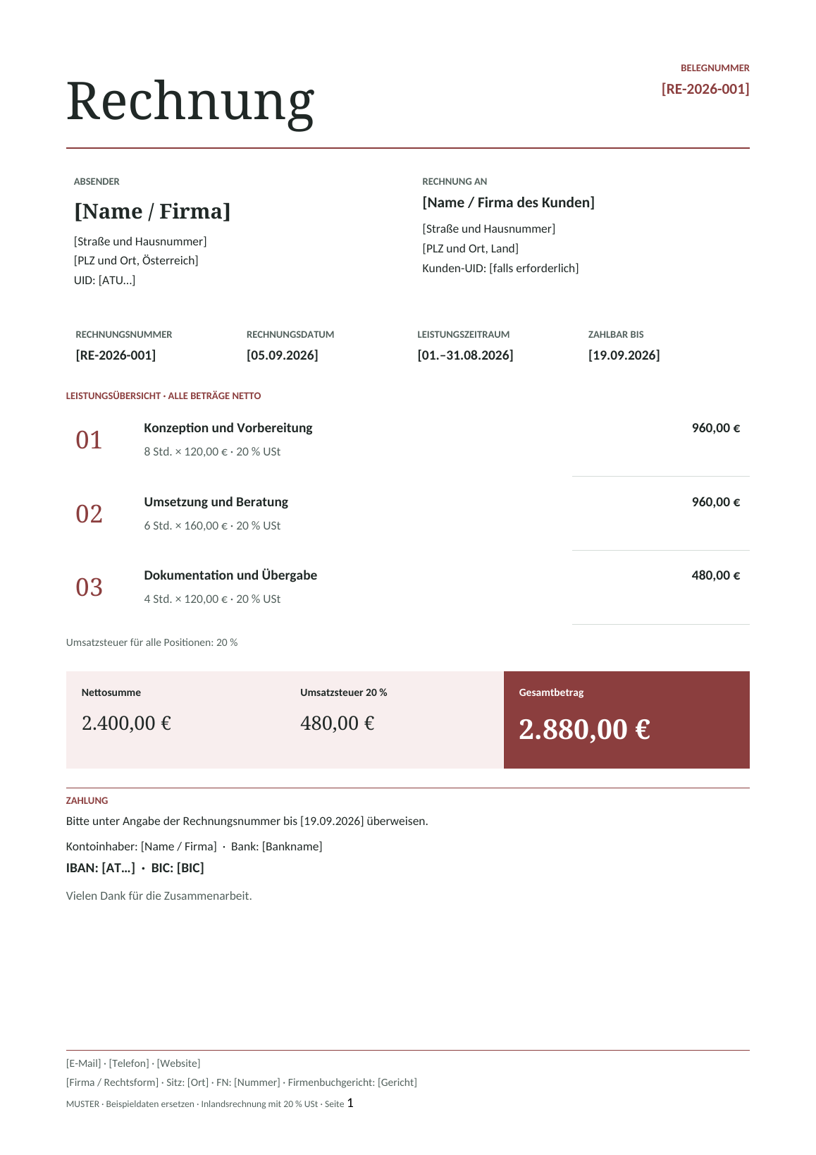Vorschau der österreichischen Rechnungsvorlage Vienna Editorial
